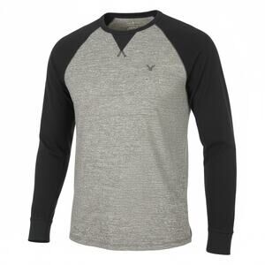 American Eagle Outfitters Thermal Shirt Men XL Gray Black Logo Crew Neck Y2K